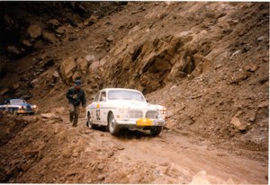 Car 82 negotiates the ‘road’ from Choksam in Tibet down to the Nepal border